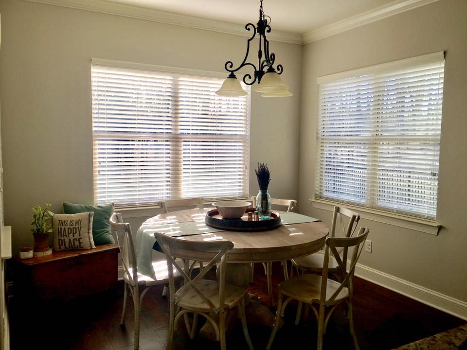 Southern Shades faux blinds installed on breakfast room windows